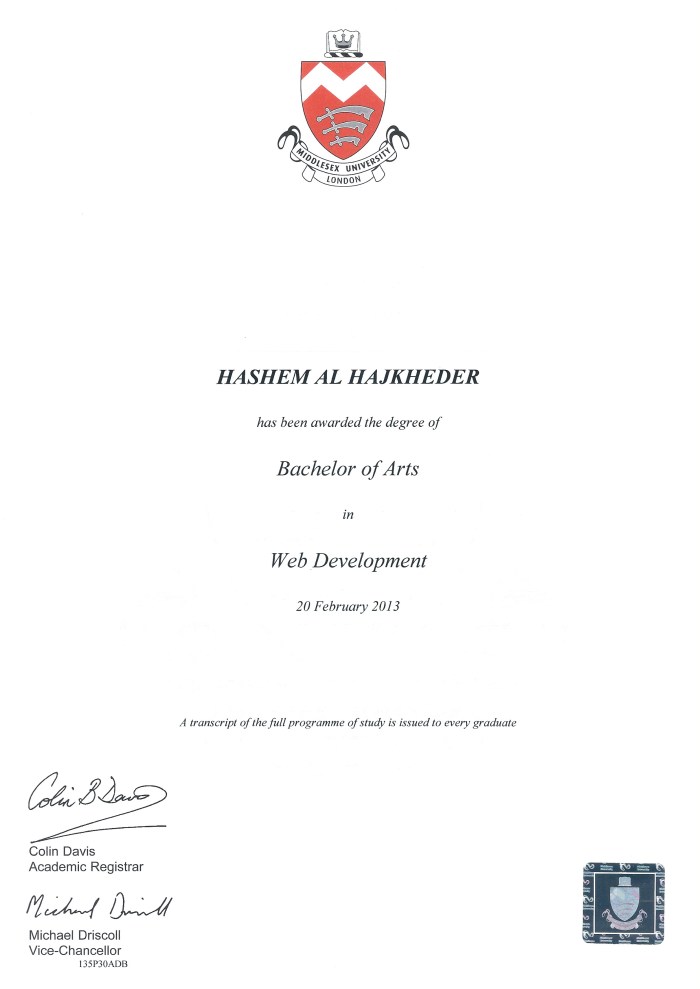 Middlesex University Dgree